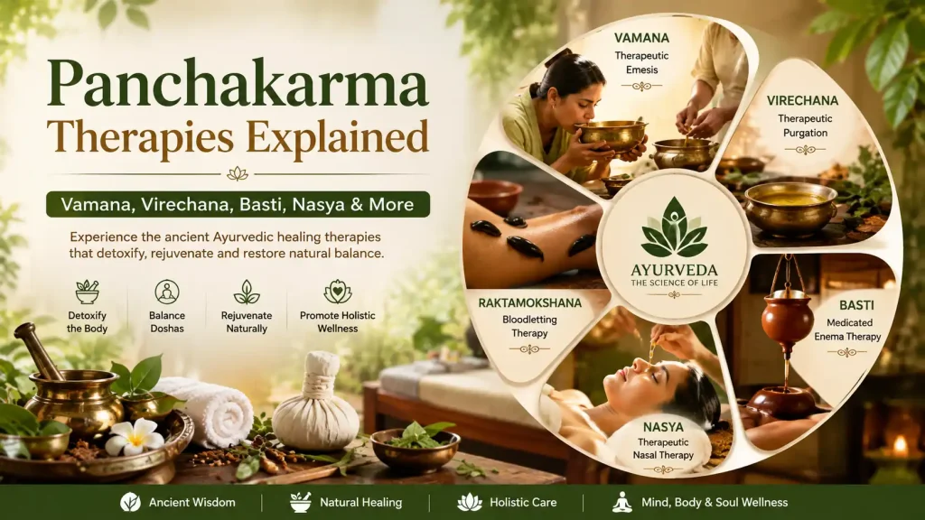 Panchakarma Therapies Explained: Vamana, Virechana, Basti, Nasya & More